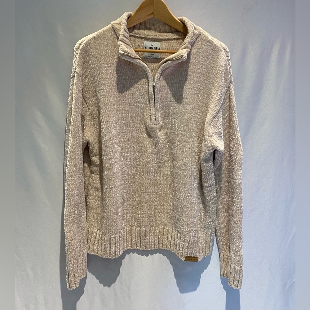 YoungLA Cream Chenille Quarter Zip Cozy Sweater, size L